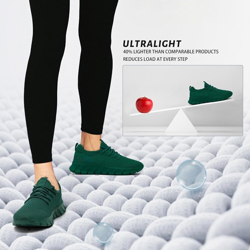 Women's Dark Green Non Slip Pull-on Comfortable Casual Fashion Running Sneakers - Picture 6 of 6